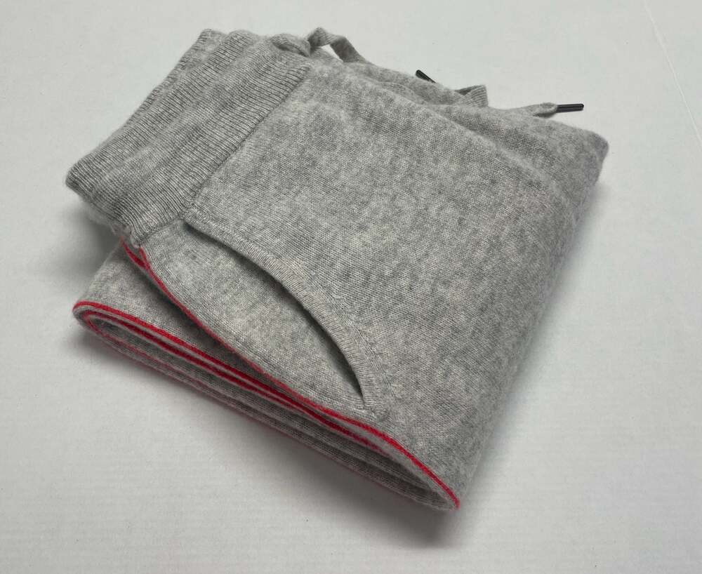 NONAME Womens 100% Cashmere Grey Jogger Sz XS Red Side Stripe Cozy Comfy Luxury